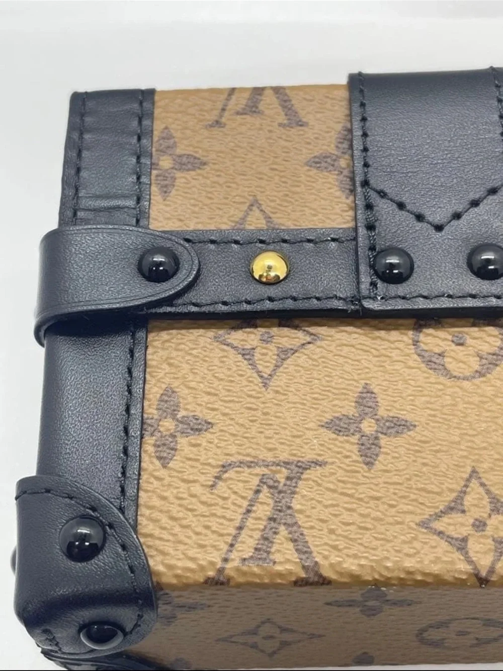 Louis Vuitton Brown Monogram Mini Trunk Bag with Black Accents and Gold Hardware